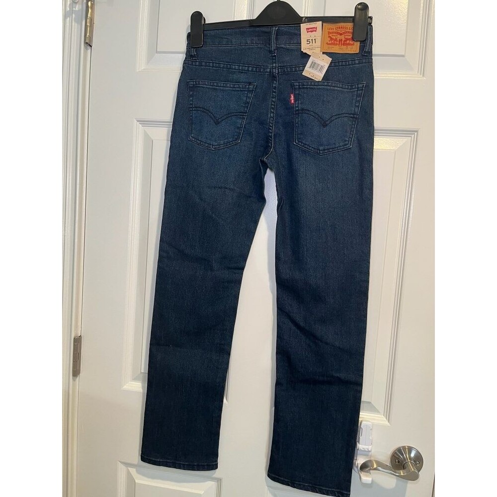 Levi's 511 Slim Boys Jeans Size 14 Reg 27x27 Dark Wash Stretch Denim NWT